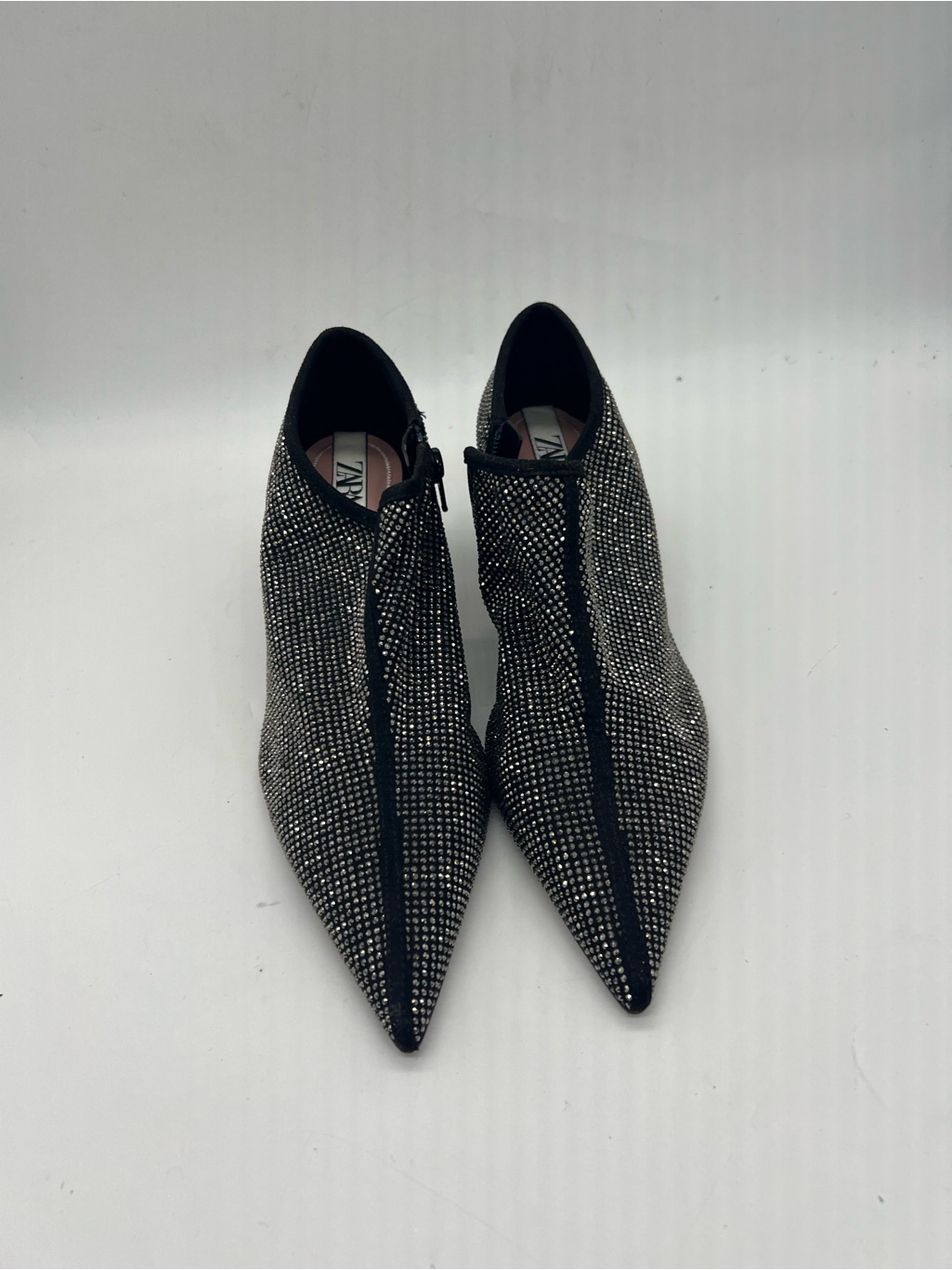 Zara Black Crystal Embellished Pointed Ankle Booties